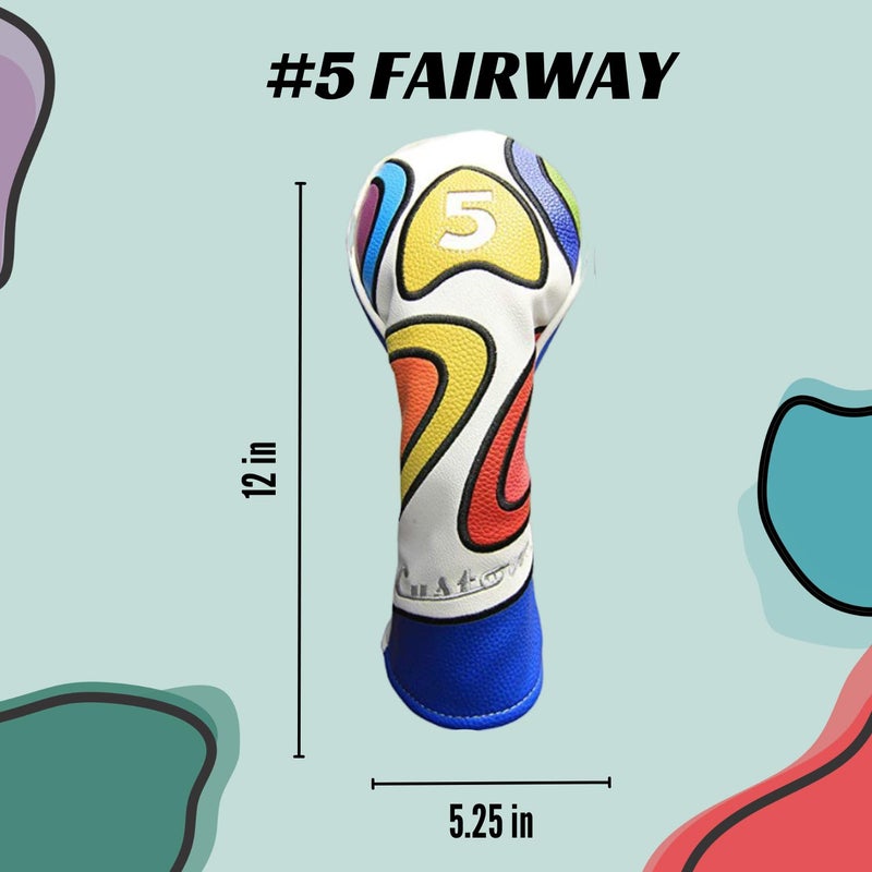 Majek Retro Golf Headcover Limited Edition Vintage Leather Style Psychedelic Colorful Groovy Custom Design #5 Fairway Wood Head Cover - Image 3